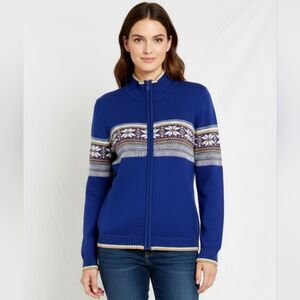 Calvin Klein Jeans Vintage Full Zip Front Royal Blue Fair Isle Knit Sweater